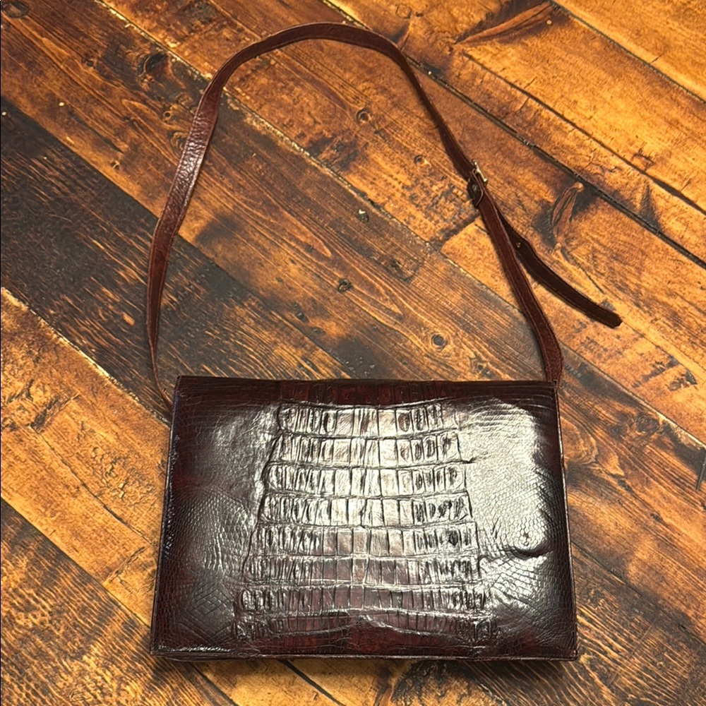 Genuine Crocodile Leather Vintage Adjustable Shoulder Bag Purse by Rising Sun